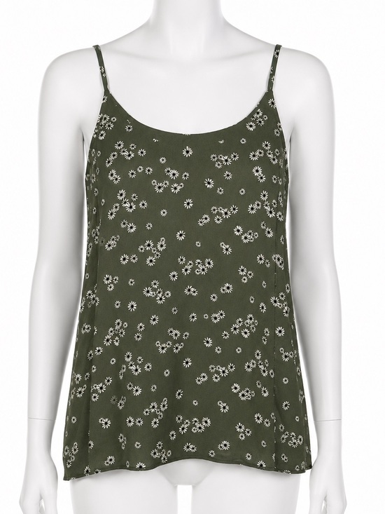 Essentials Tops - Reitmans R Essentials Olive Green Daisy Floral Cami Tank Top - Size XXL